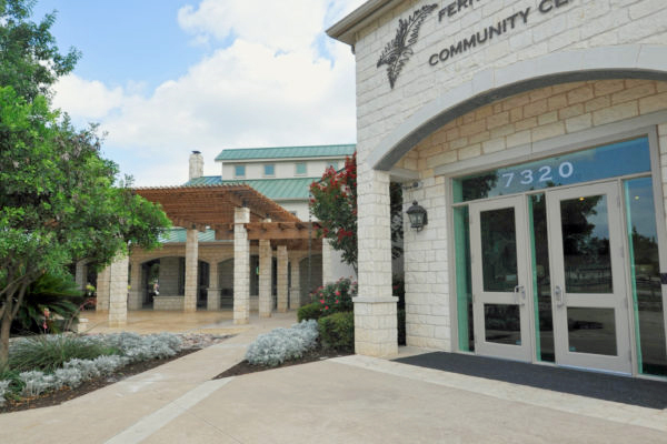Picture of front door of community center.